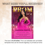Digital Prom Send Off Invitation Pink Gold Prom Party with photo invite Editable Woman Prom Night Celebration Hollywood Theme Template PRM05