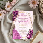 Digital Quinceañera Invitation Purple Gold Elegant Mis Quince Invite, Floral 15th Birthday Party, Quince Anos Invite, Sweet 15 Template