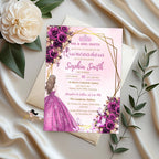 Digital Quinceañera Invitation Purple Gold Elegant Mis Quince Invite, Floral 15th Birthday Party, Quince Anos Invite, Sweet 15 Template