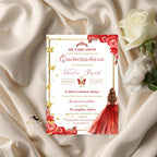 Editable Quinceañera Invitation Red Gold Elegant Mis Quince Invite, Floral 15th Birthday Party, Digital Quince Anos Invite Sweet 15 Template