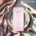 Pink Floral Menu Template, Elegant Sweet 16 Party Menu, Printable (Digital Download)