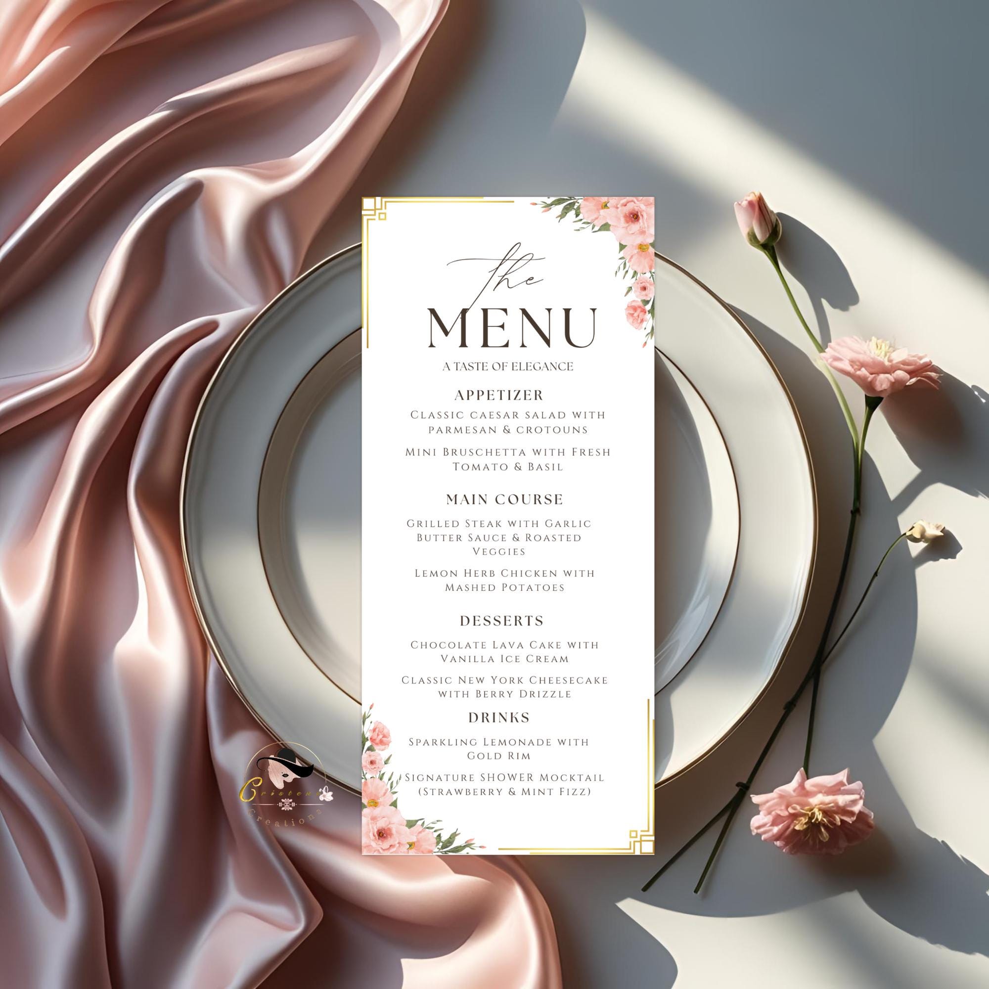 Editable Birthday Party Menu Template Floral Dinner Menu Card Printable, Retirement Party Menu, Brunch Food Menu Elegant Sweet 16 Party Menu