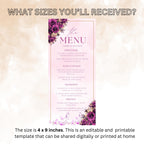 Editable Birthday Party Menu Template Floral Dinner Menu Card Printable Retirement Party Menu, Brunch Menu, Elegant Quinceañera Party Menu