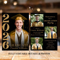 Digital Graduation Announcement Invitation Black Gold 2026 Senior Graduate Party with photo invite, Editable Men College Graduation Template