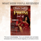 Digital Prom Send Off Party Invitation Maroon Woman Prom Night with photo invite, Editable Senior Ball and Junior Prom Template, PRM13