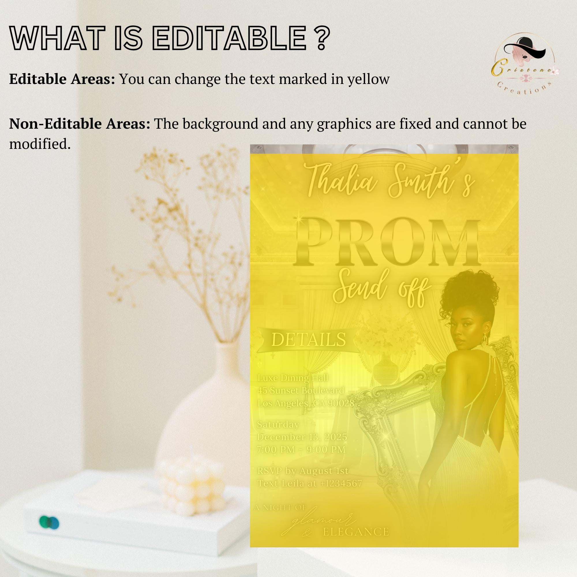 Editable Prom Send Off Party Invitation White Silver Woman Prom Night with photo invite, Digital Senior Ball and Junior Prom Template, PRM14