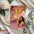 Digital 14th Birthday Invitation with photo Rose Gold Pink Fourteenth Birthday Party Template for Teen Girl, Elegant Brunch Floral Invite