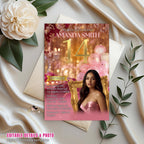 Digital 14th Birthday Invitation with photo Rose Gold Pink Fourteenth Birthday Party Template for Teen Girl, Elegant Brunch Floral Invite