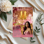 Editable 11th Birthday Invitation with photo Pink Rose gold Eleven Birthday Party Template for girl, Elegant Brunch Floral Glittery Invite