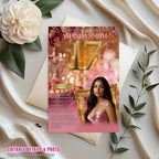 Digital 17th Birthday Invitation Pink Rose Gold Seventeenth Birthday Dinner with photo, Dancing Queen Invite, Elegant Brunch Floral Template
