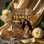 Editable Birthday Dinner Invitation Brown Gold Luxury Dinner Invite with photo, Woman Retirement Party, Shades of Melanin Digital Template