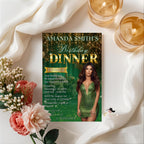 Editable Birthday Dinner Invitation Green Gold Luxury Dinner Invite with photo, Woman Birthday Invite, Digital Retirement Party Template