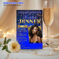 Editable Birthday Dinner Invitation Blue Gold Luxury Dinner Invite with photo, Woman Birthday Invite, Digital Retirement Party Template