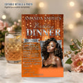 Digital Birthday Dinner Invitation Orange Silver Luxury Dinner Invite with photo, Editable Woman Birthday Invite, Retirement Party Template
