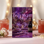 Date Night Invitation Couple Dinner Date Invite, Romantic Lovers Valentines Day Brunch, Purple Gold Couple Night Out Anniversary Template