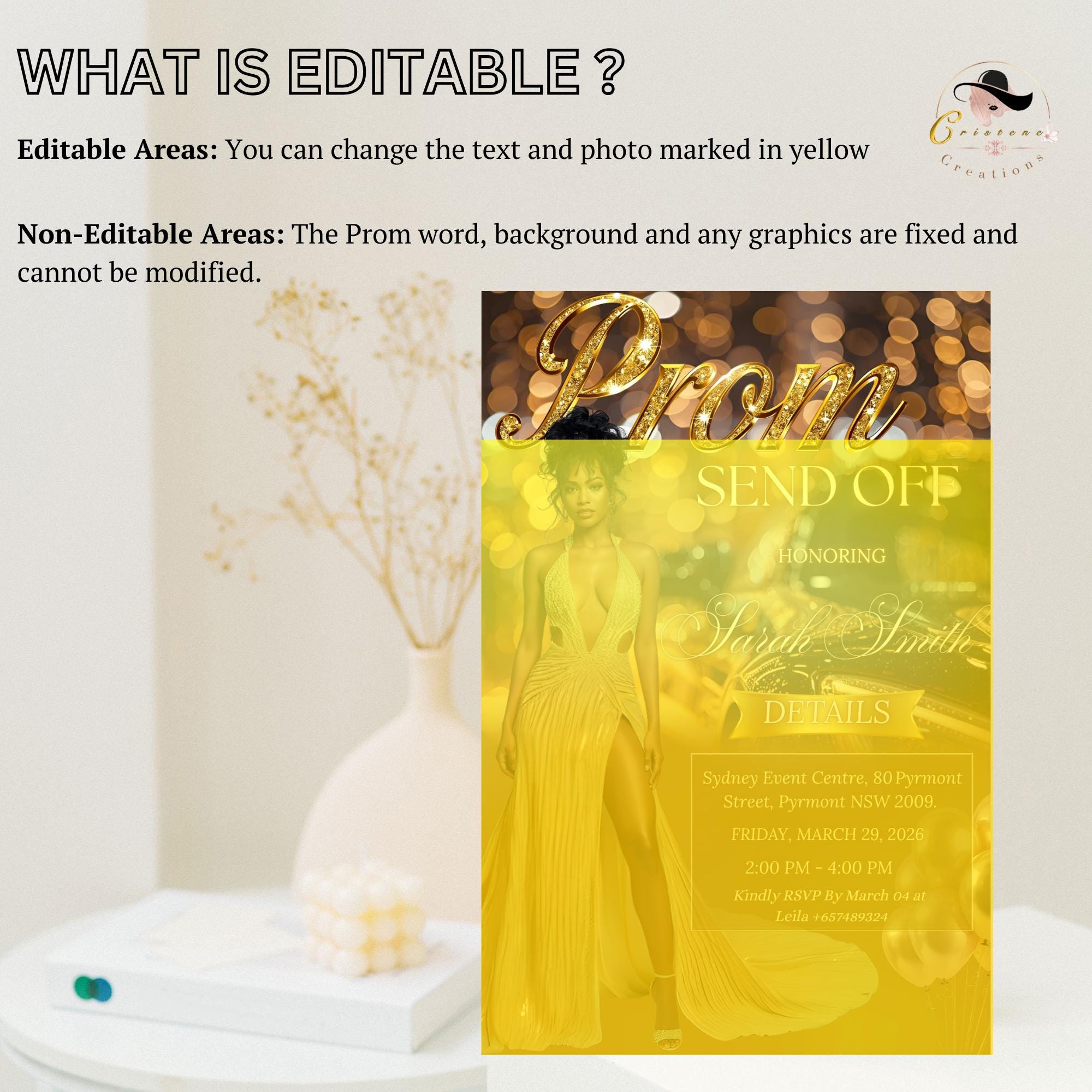 Digital Prom Send Off Party Invitation, Brown Gold Woman Prom Night with photo invite, Editable Senior Ball and Junior Prom Template, PRM02