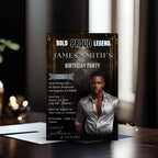 Editable Men Birthday Invitation Black Gold Male Birthday Dinner Invite with photo, Digital Whiskey Invite, Men's Retirement Party Template
