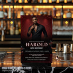 Editable Men Birthday Invitation Red Black Male Birthday Dinner Invite with photo, Digital Whiskey Invite, Men's Retirement Party Template
