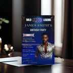 Digital Men Birthday Invitation Blue Silver Male Birthday Dinner Invite with photo, Editable Whiskey Invite, Men's Retirement Party Template
