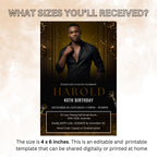 Digital Men Birthday Invitation Black Gold Male Birthday Dinner Invite with photo, Editable Whiskey Invite, Men's Retirement Party Template