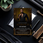 Digital Men Birthday Invitation Black Gold Male Birthday Dinner Invite with photo, Editable Whiskey Invite, Men's Retirement Party Template