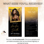 Editable Birthday Party Menu Black Gold Retirement Dinner Menu with photo, Elegant Prom Menu Printable, Any Formal Event Menu Card Template