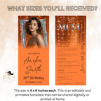 Editable Birthday Dinner Menu Orange Silver Retirement Party Menu with photo Elegant Prom Menu Printable Any Formal Event Menu Card Template