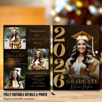 Black gold Graduation Announcement 2026 Invitation, Digital Senior Graduation Female invite with photo, College Graduation Party Template