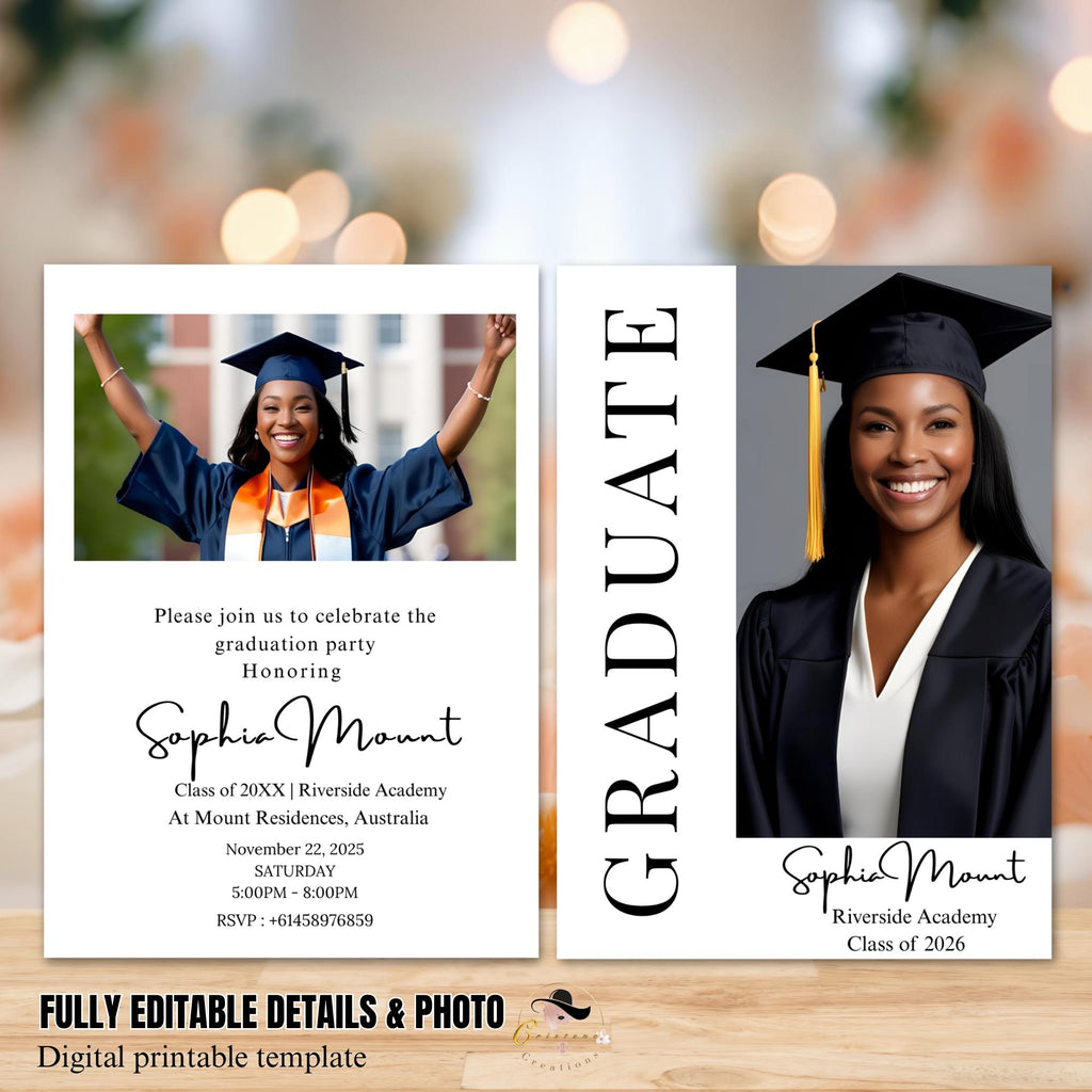 Digital College Graduation Announcement 2026, Senior Grad Party Invite with photo, Modern Graduation Day, High School Graduation Template