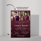 Digital Men Graduation Announcement 2026 Invitation, Maroon Senior Grad Party Invite with photo, Burgundy High School Graduation Template