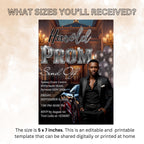 Prom Send Off Party Invitation, Black Silver Men Prom Night with photo invite, Editable Senior Ball and Junior Prom Hollywood Theme Template