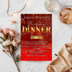 Digital Birthday Dinner Invitation, Red Gold Retirement Dinner Party Invite, Elegant Woman Dinner invite, Classy Surprise Dinner Template