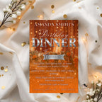 Digital Birthday Dinner Invitation, Orange Silver Retirement Dinner Party Invite, Elegant Woman Dinner invite, Bridal Shower Dinner Template
