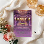 Editable Birthday Dinner Invitation, Purple Gold Retirement Dinner Party Invite Elegant Woman Dinner invite, Classy Surprise Dinner Template