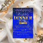 Editable Birthday Dinner Invitation, Blue Gold Retirement Dinner Party Invite, Elegant Woman Dinner invite, Classy Surprise Dinner Template