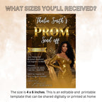Digital Prom Send Off Invitation Black Gold Prom Party with photo invite, Editable Woman Prom Night Celebration Hollywood Template, PRM02