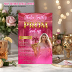 Editable Prom Send Off Invitation Pink Gold Prom Party with photo invite, Digital Woman Prom Night Celebration Hollywood Template, PRM03