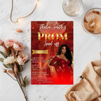 Editable Prom Send Off Invitation Red Gold Prom Party with photo invite Digital Woman Prom Night Celebration Hollywood Theme Template, PRM04