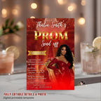 Editable Prom Send Off Invitation Red Gold Prom Party with photo invite Digital Woman Prom Night Celebration Hollywood Theme Template, PRM04