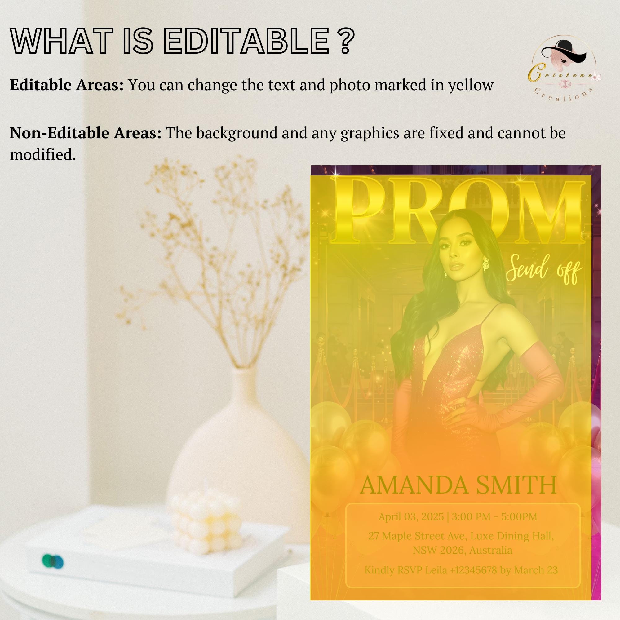 Digital Prom Send Off Invitation Pink Gold Prom Party with photo invite Editable Woman Prom Night Celebration Hollywood Theme Template PRM05