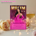 Digital Prom Send Off Invitation Pink Gold Prom Party with photo invite Editable Woman Prom Night Celebration Hollywood Theme Template PRM05