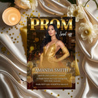 Digital Prom Send Off Party Invitation Black Gold Woman Prom Night with photo invite, Editable Hollywood Theme Celebration Template, PRM06