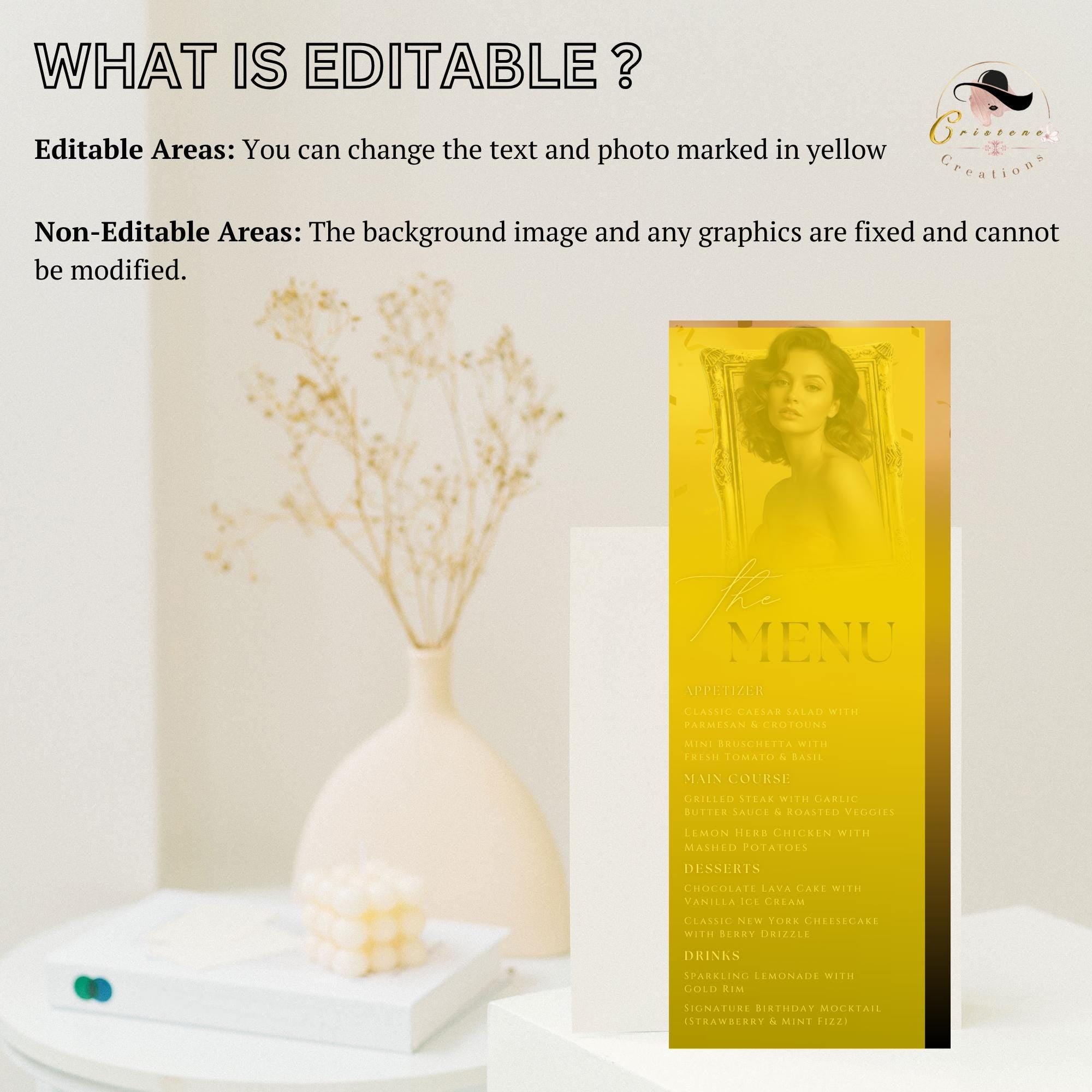 Editable Birthday Party Menu Template Black Gold Dinner Menu with photo, Elegant Retirement Menu,   Graduation Menu Card Printable Food Menu