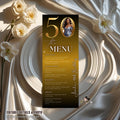 50th Birthday Dinner Menu Template with photo Black Golden Anniversary Menu Printable, Elegant Party Menu Woman, 50th Men Party Menu Card