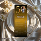 50th Birthday Dinner Menu Template with photo Black Golden Anniversary Menu Printable, Elegant Party Menu Woman, 50th Men Party Menu Card