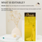 Editable Prom Party Menu with photo Black Gold Glam Senior Ball Menu, Junior Prom Send off Dinner Menu, Elegant Printable Template, PRM02