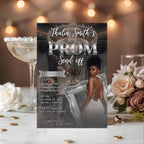Digital Prom Send Off Party Invitation Black Silver Woman Prom Night with photo invite, Editable Hollywood Theme Celebration Template, PRM07