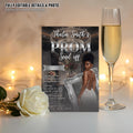 Digital Prom Send Off Party Invitation Black Silver Woman Prom Night with photo invite, Editable Hollywood Theme Celebration Template, PRM07