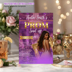 Editable Prom Send Off Party Invitation Purple Gold Woman Prom Night with photo invite, Digital Hollywood Theme Celebration Template, PRM08