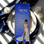 Birthday Dinner Menu Card Blue SIlver Party Menu with photo, Elegant Retirement Menu, Editable Graduation Menu Template Printable Event Menu
